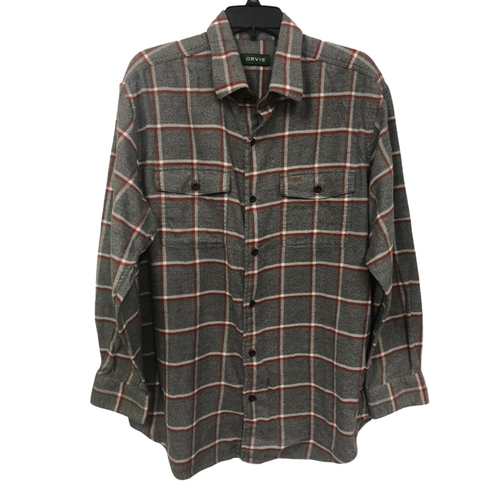 ORVIS GRAY PLAID SHIRT L